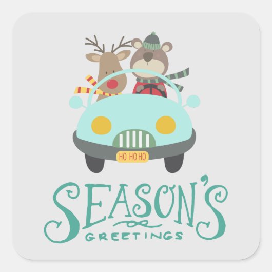 Moderne feestdag voor rendieren en Beren Vierkante Sticker (Voorkant)