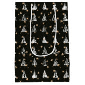 Moderne feestdag zwarte witte gouden sterren medium cadeauzakje (Achterkant)