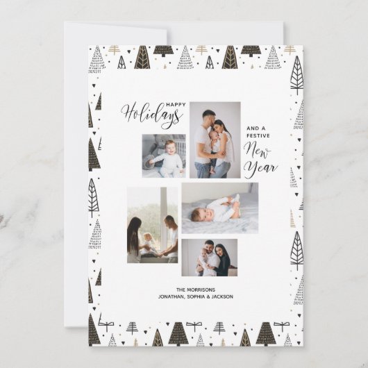 Moderne Feestdagen Nieuwjaar fotocollage met bomen Feestdagenkaart (Voorkant)