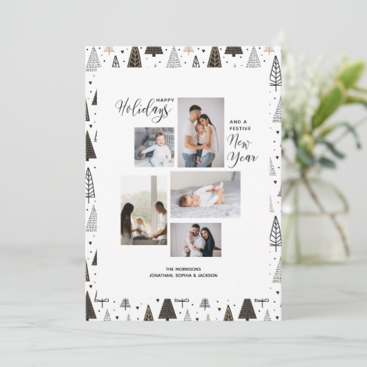 Moderne Feestdagen Nieuwjaar fotocollage met bomen Feestdagenkaart (Staand voorkant)