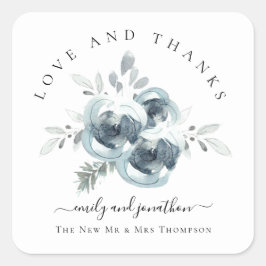 Moderne feestelijke bloemen dank u namen bruiloft vierkante sticker