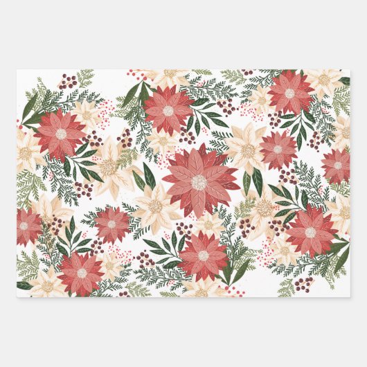 Moderne & Feestelijke Botanische Poinsettia Inpakpapier Vel (Voorkant 3)