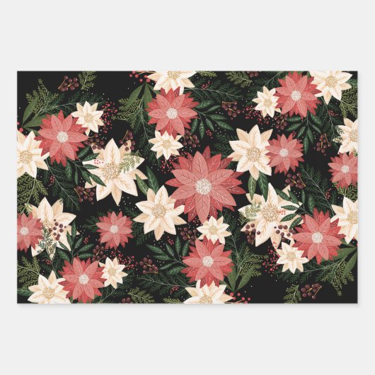 Moderne & Feestelijke Botanische Poinsettia Inpakpapier Vel (Voorkant)