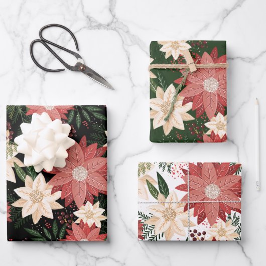 Moderne & Feestelijke Botanische Poinsettia Inpakpapier Vel (Voorkant)