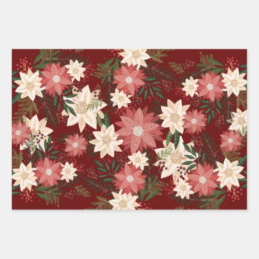 Moderne & Feestelijke Botanische Poinsettia Inpakpapier Vel (Voorkant 3)