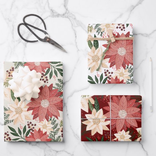 Moderne & Feestelijke Botanische Poinsettia Inpakpapier Vel (Voorkant)