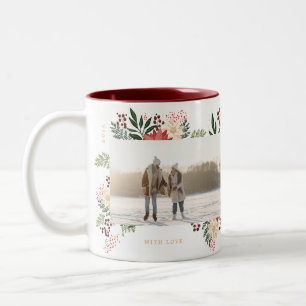 moderne feestelijke botanische twee foto kerst tweekleurige koffiemok