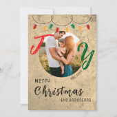 Moderne feestelijke familiefoto rustieke vreugde feestdagenkaart (Voorkant)