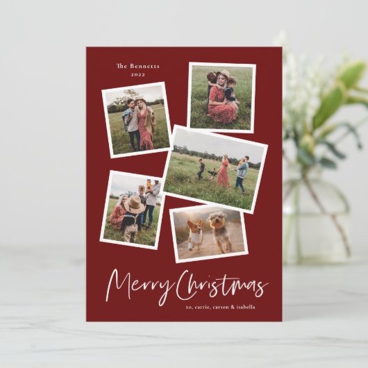 Moderne feestelijke fotocollage feestdagenkaart (Staand voorkant)
