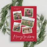 Moderne feestelijke fotocollage feestdagenkaart<br><div class="desc">Een 5 foto collage moderne kerstkaart met handgeschreven script en minimaal type. Klik uitgeven knoop om dit ontwerp aan te passen.</div>