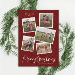 Moderne feestelijke fotocollage feestdagenkaart<br><div class="desc">Een 5 foto collage moderne kerstkaart met handgeschreven script en minimaal type. Klik uitgeven knoop om dit ontwerp aan te passen.</div>