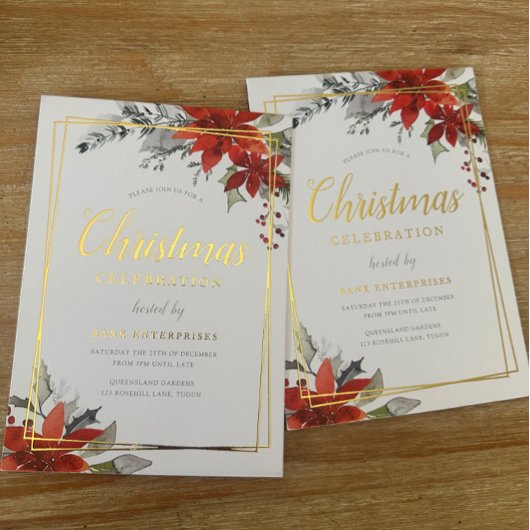 Moderne feestelijke geometrische kerstfeest goud folie uitnodiging