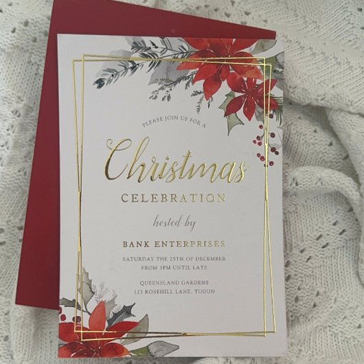 Moderne feestelijke geometrische kerstfeest goud folie uitnodiging