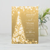 Moderne feestelijke gouden boom kerst bruiloft kaart (Staand voorkant)