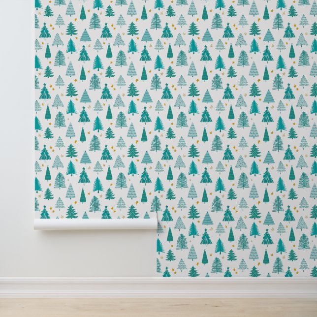 Moderne feestelijke groene kerstboom behang (Applicatie)