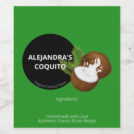 Moderne feestelijke groene kokosnoot splash Coquit Wijn Etiket (Enkel label)