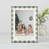 Moderne feestelijke groene plakken rustieke foto k feestdagenkaart (Staand voorkant)