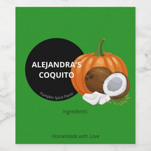 Moderne feestelijke groene pompoen Spice Coquito f Wijn Etiket (Enkel label)