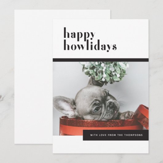 Moderne feestelijke hond Happy Howholidays Pet Lov Feestdagenkaart (Voorkant / Achterkant)