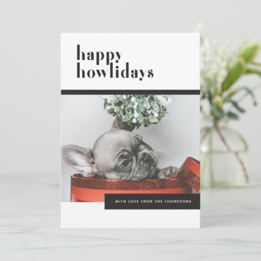 Moderne feestelijke hond Happy Howholidays Pet Lov Feestdagenkaart (Staand voorkant)