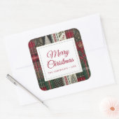 Moderne feestelijke kerst rustieke speelpatroon vierkante sticker (Envelop)