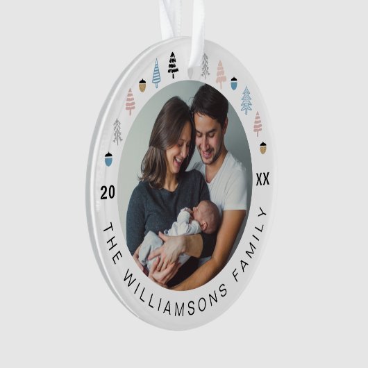 Moderne feestelijke kerstboomfoto's ornament (voorkant)