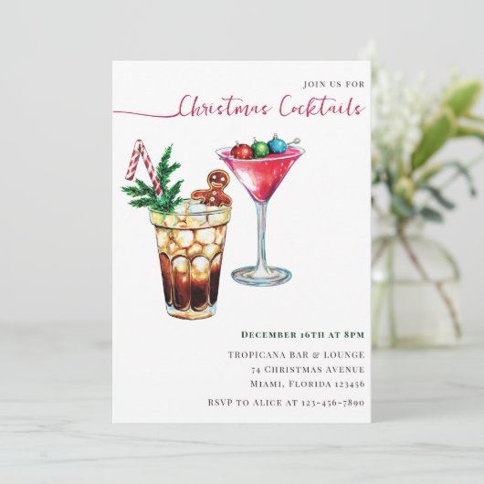 Moderne feestelijke kerstcocktailparty kaart (Staand voorkant)