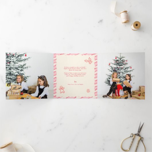Moderne feestelijke kerstfoto drieluik wenskaart (Binnen)