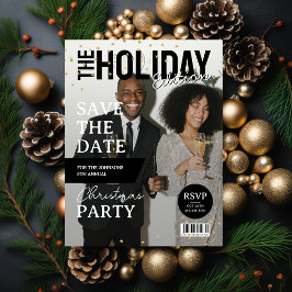 Moderne feestelijke kerstparty foto bewaar de datu feestdagenkaart