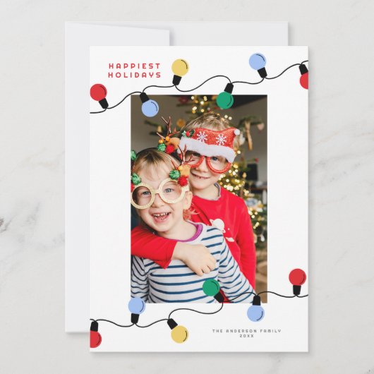 Moderne feestelijke kleurrijke kerstverlichting éé feestdagenkaart (Voorkant)