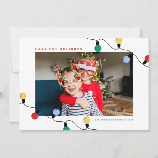 Moderne feestelijke kleurrijke kerstverlichting éé feestdagenkaart (Voorkant)