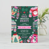 Moderne feestelijke lelijke trui rood, groen en ro kaart (Staand voorkant)