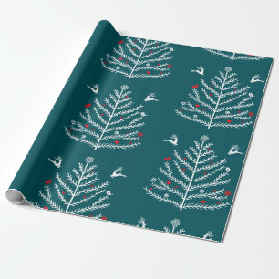 Moderne feestelijke noordse kerstboom Deer Blue Cadeaupapier