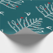 Moderne feestelijke noordse kerstboom Deer Blue Cadeaupapier (Hoek)