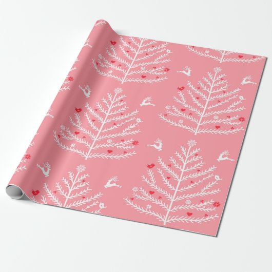 Moderne feestelijke noordse kerstboom - roze cadeaupapier (Uitgerold)