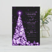 Moderne feestelijke Paarse kerstboom bruiloft Kaart (Staand voorkant)