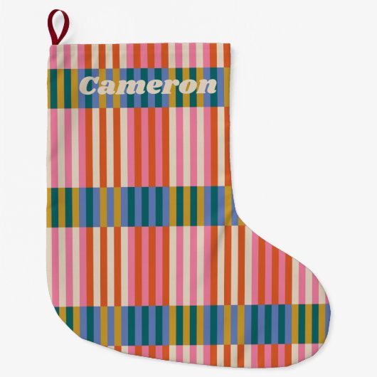 Moderne feestelijke plaid gestreept grote kerstsok (Voorkant)
