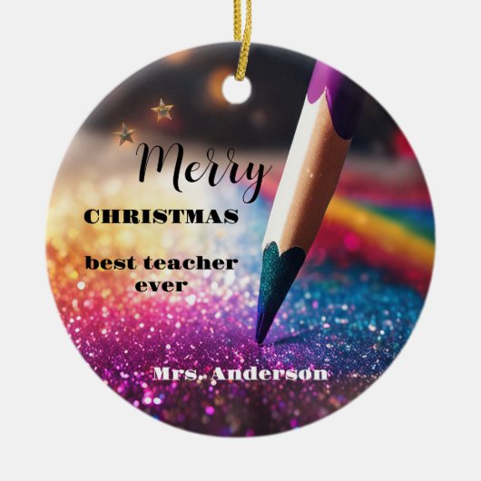 Moderne feestelijke potlood leraar dank u Kerstmis Keramisch Ornament (Voorkant)