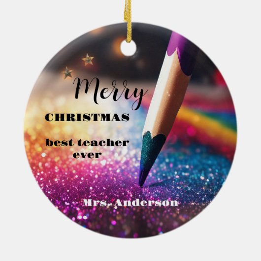 Moderne feestelijke potlood leraar dank u Kerstmis Keramisch Ornament (Achterkant)