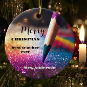 Moderne feestelijke potlood leraar dank u Kerstmis Keramisch Ornament