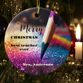 Moderne feestelijke potlood leraar dank u Kerstmis Keramisch Ornament