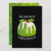 Moderne feestelijke pudding groen | GLITTER | Chri Feestdagenkaart (Voorkant / Achterkant)