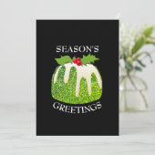 Moderne feestelijke pudding groen | GLITTER | Chri Feestdagenkaart (Staand voorkant)