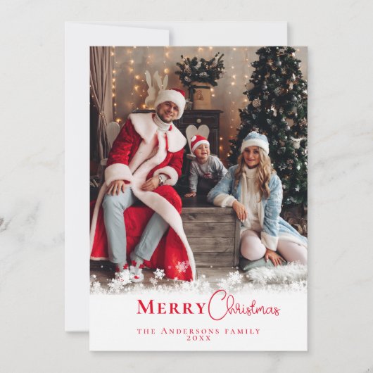 Moderne feestelijke rode kerst stijlvolle familief feestdagenkaart (Voorkant)