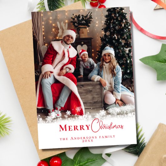 Moderne feestelijke rode kerst stijlvolle familief feestdagenkaart