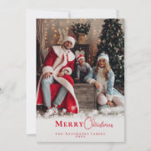 Moderne feestelijke rode kerst stijlvolle familief feestdagenkaart (Voorkant)