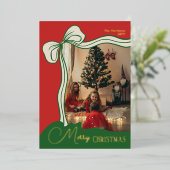 Moderne feestelijke rood groene foto kerst folie feestdagenkaart (Staand Voorkant)