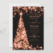 Moderne feestelijke Roos Gold Tree Christmas Weddi Kaart (Voorkant)