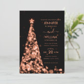 Moderne feestelijke Roos Gold Tree Christmas Weddi Kaart (Staand voorkant)