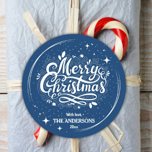 Moderne feestelijke schattige blauw & wit Vrolijk Ronde Sticker